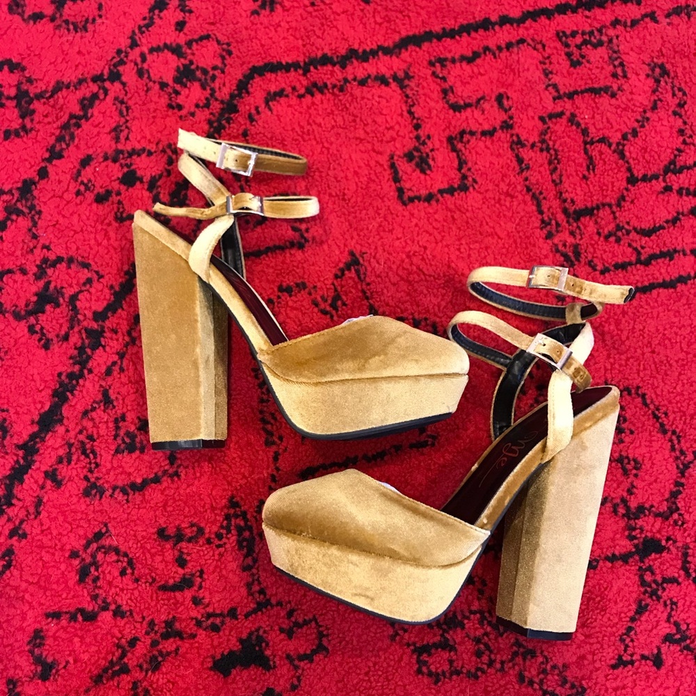 Mustard Yellow Velvet Platform Heels